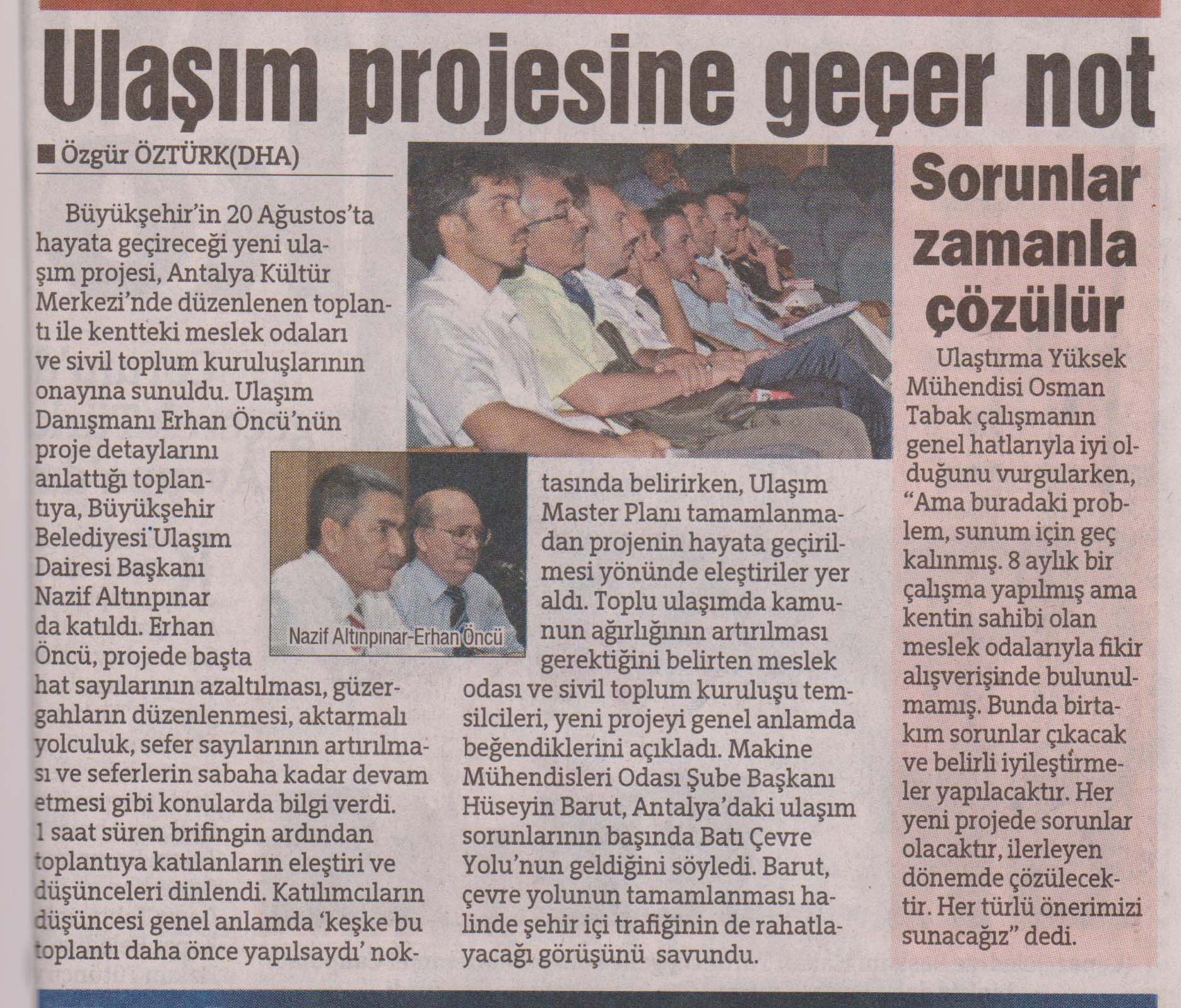 Ulaşım Projesine Geçer Not